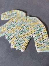 Vintage Handmade Knit Baby Cardigan 12M 18M Variegated Green Yellow White Cute