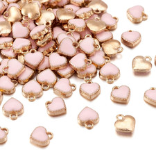 100Pcs Pink Heart Metal Charms Alloy Enamel Love Heart Mini Metal Dangle Pendant