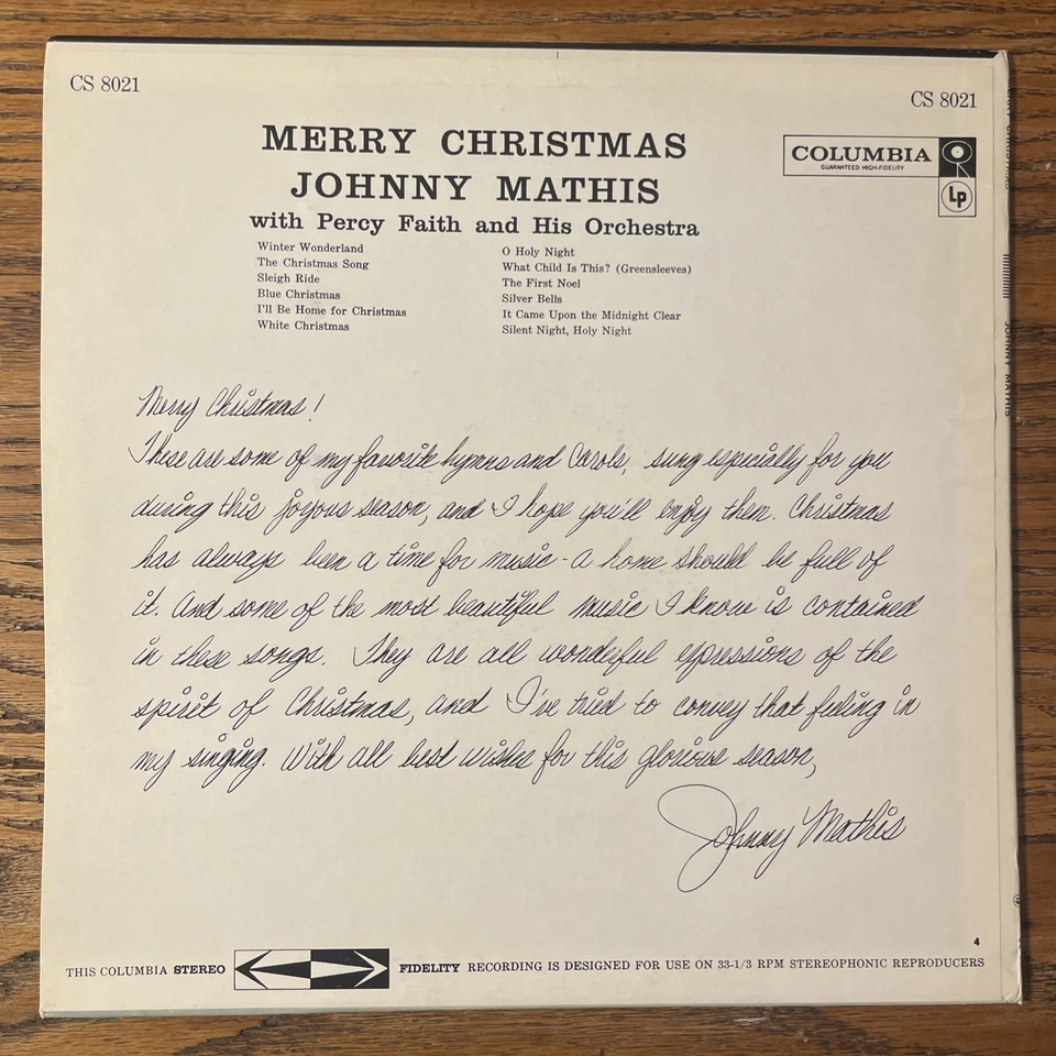 Johnny Mathis Merry Christmas LP Columbia Holiday Classic Stereo M-!!!! - Image 4 of 4
