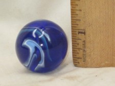 large vintage blue white swirl marble glass shooter ball 1 3/8"