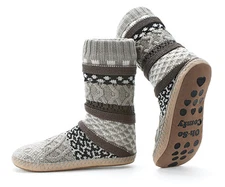 Women's Knit Slipper Socks Soft Gripper Soles, Warm Fuzzy House Boots Indoor,...