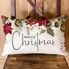 12x20" Christmas Holly Floral Plush Pillow Covers Home Cushion Case Decor Gift