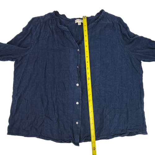 Wonderly Womens XXL Rayon Linen Navy Button Up Ruffle V-Neck Embroidered Blouse - Picture 4 of 11