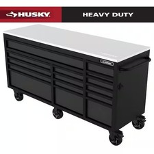 Husky 72 In 15-drawer Heavy Duty Mobile Workbench Stainless Top Black Husky 72 In 15-drawer Heavy Duty Mobile Workbench Stainless Top Black