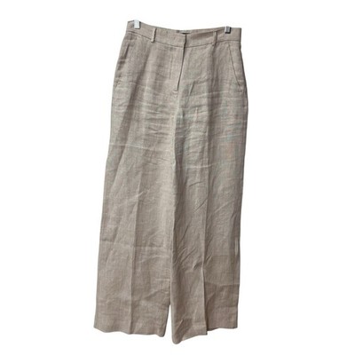 Max Mara Weekend Wide Leg Natural Tan Linen High Waisted Trousers Size 2 Italy