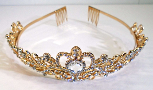 Little Princess Rose Gold Tiara Headpiece w/ Faux Diamond Quince Sweet 16 Dance