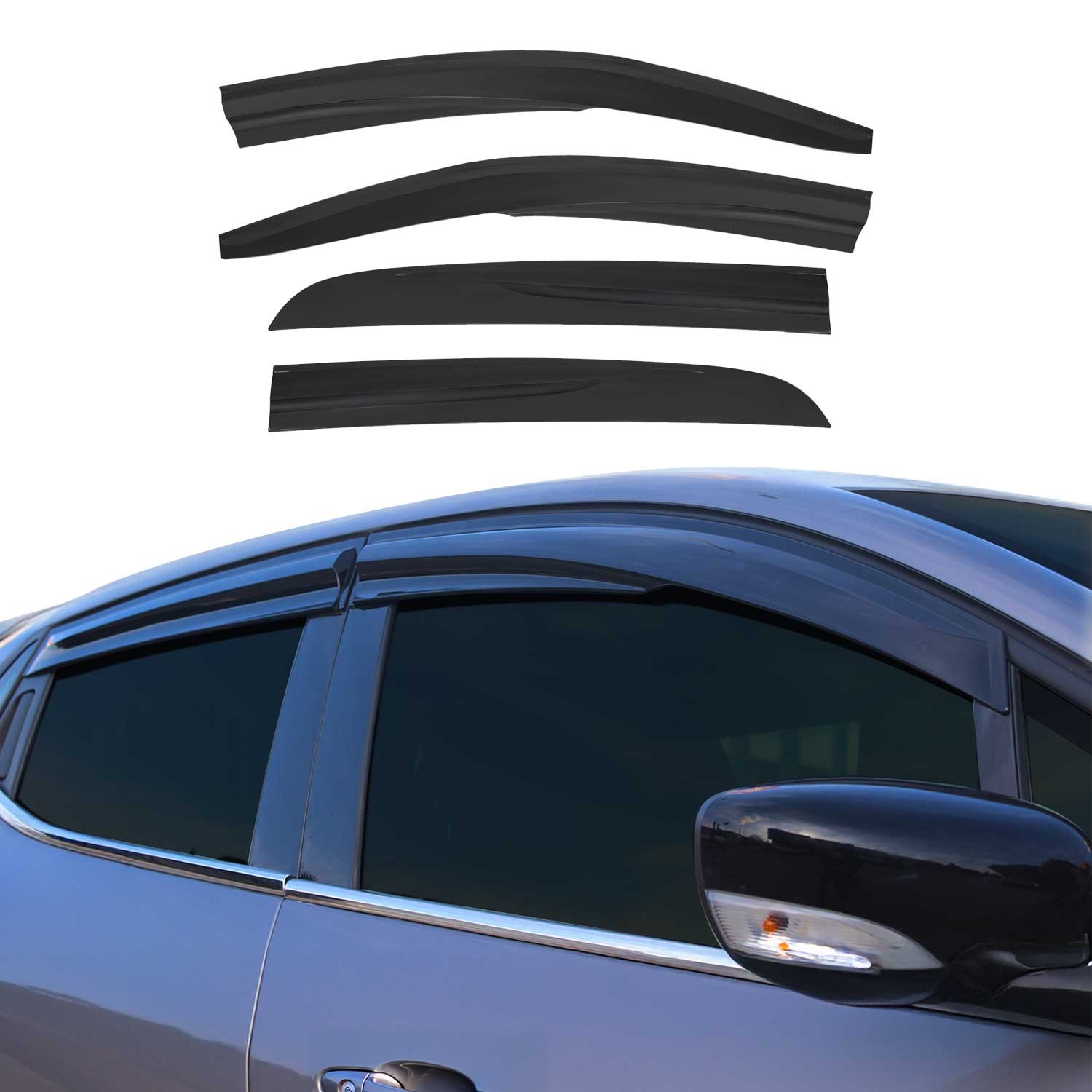 Déflecteurs de vent Peugeot 301 2012-2021 en acryl noir haut de gamme 4 pièces