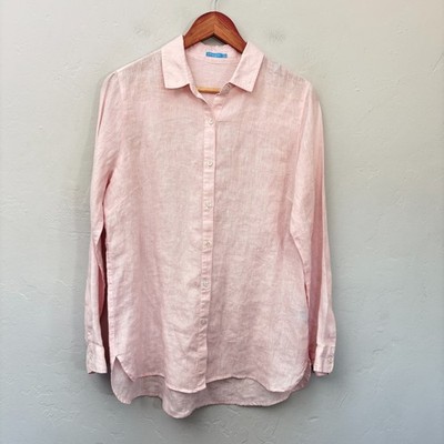 J McLaughlin Linen Shirt Top Women Size Medium Light Pink Button Up Long Sleeve