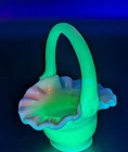 Fenton shiny burmese mini basket Glows Brightly