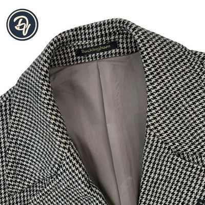 VTG 38 S Buckingham Tweeds Natural Beige Check Knit Double Breast Over Coat