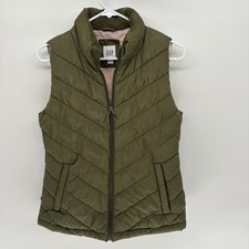 Y2K Gap Olive Green Goose Down Puffer Vest Hiking Outdoors Granola Women S