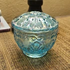Fenton Handmade Blue Iridescent Glass Decorative Box Leaf Pattern Art Glass