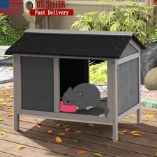 Wood Waterproof Cat House Insulated Feral Feeding Station House Outdoor Shelter