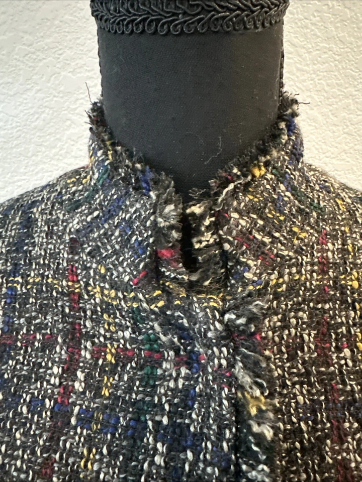 Blazer/abrigo midi de tweed J. McLaughlin con detalles de flecos talla L Foto 2 de 4