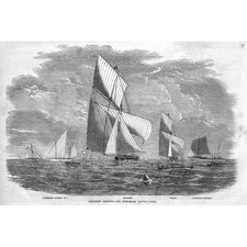 LOWESTOFT First Class Cutter Match at the Regatta - Antique Print 1855