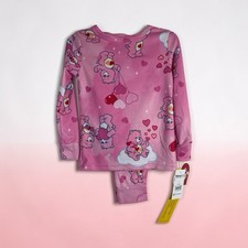 Care Bears Girls Pink Long Sleeve Heart Pattern Pajama Set 2 Piece Size 4