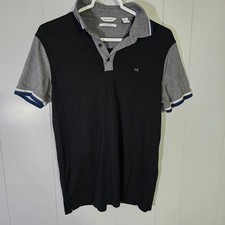 Calvin Klein Liquid Touch Slim Fit Mens Small Black Grey Colorblock Polo Shirt