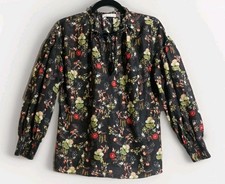 Alice + Olivia Julius Floral Silk-Blend Blouson Sleeve Tie Neck Top Sz SP