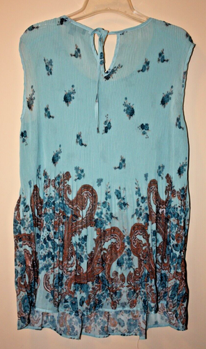 Suzanne Betro Damen ärmelloses Top Größe 3X türkis Blumenmuster Paisley durchsichtig Plissee - Bild 4 von 4