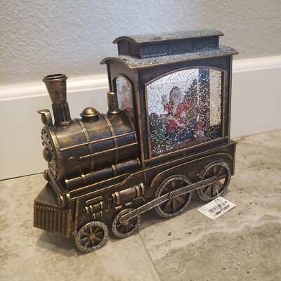 Santa In Train LED Lighted Swirl Glitter Christmas Snow Globe Roman Inc 9'' Tall
