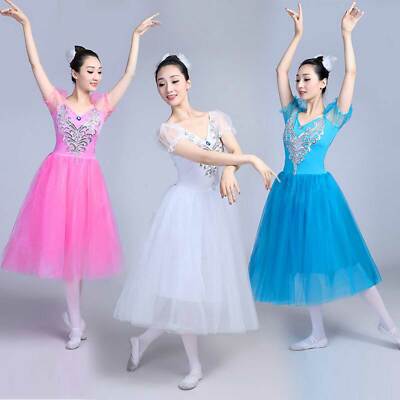 Womens Ballet Dance Mesh Tulle Long Dress Ballerina Swan Lake Princess  Costumes | eBay