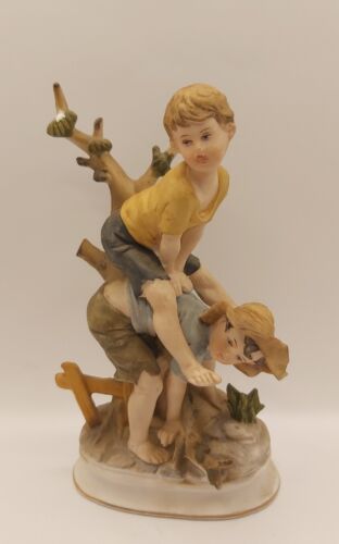 Capodimonte Style Biscuit Figurine Scene Group Boys Playing Nature Ceramic  - Picture 1 of 10