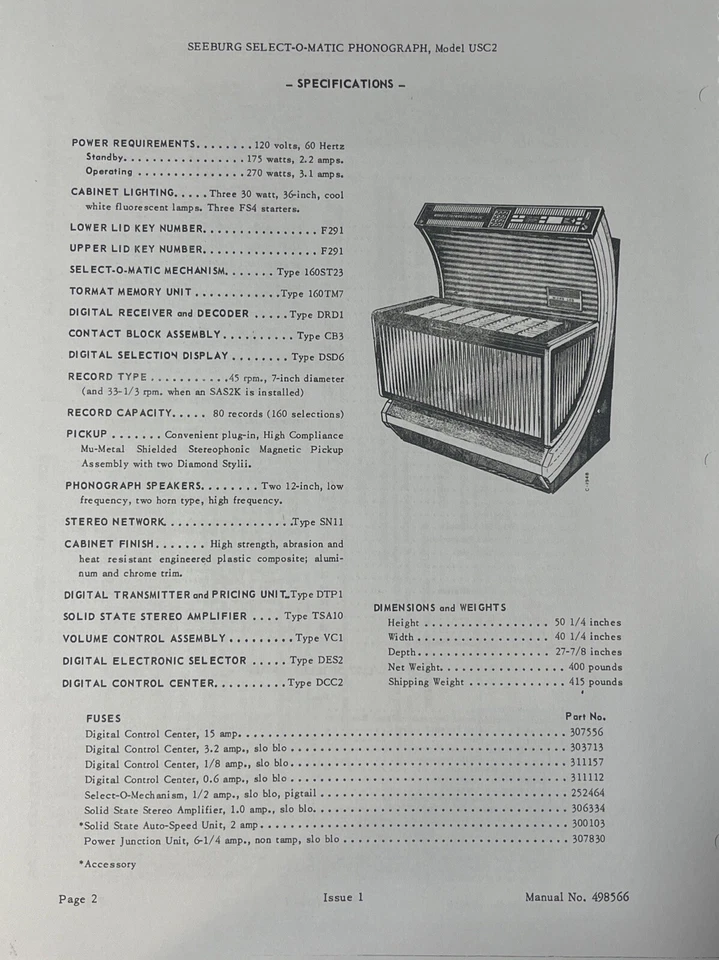 *NUEVO* MANUAL DE INSTALACIÓN Y OPERACIÓN SEEBURG MODELO USC2 *ALTA CALIDAD* 38 PÁGINAS Foto 3 de 3