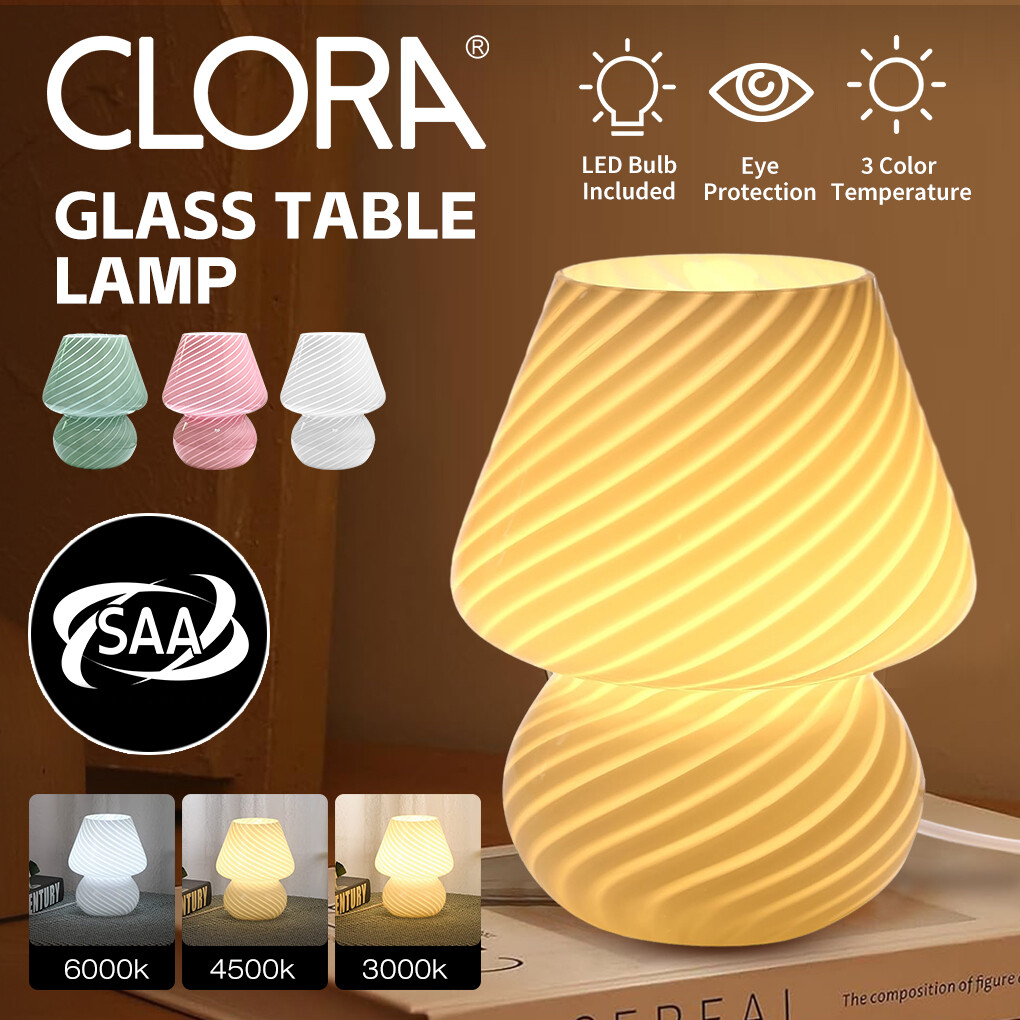 Clora Mushroom Lamp Glass Table Bedside Lamps Night Light Vintage Home Decor