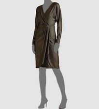 $195 Ralph Lauren Women's Brown Metallic Wrap Slim Jacquard Dress Size 12