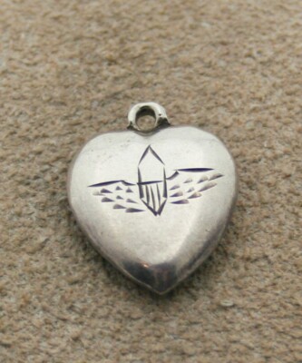 VINTAGE STERLING SILVER PUFFY HEART CHARM - Chased WWII Army Air Corp ...
