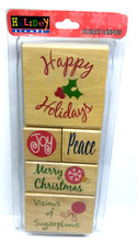 Rare Crafts Etc Holiday Time Wooden Rubber Stamps - Set Of 5 - Merry Christmas