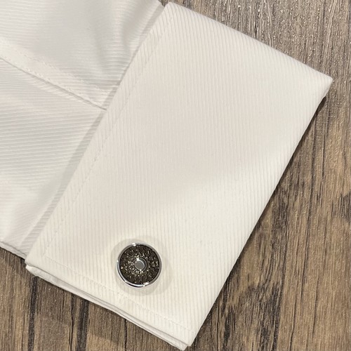 Sunburst Cufflinks Rhodium Plated Gray Epoxy Sunburst Cuff Link With Box - Picture 3 of 7