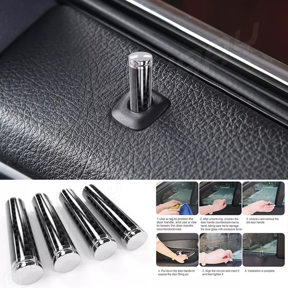 4*Universal Car Door Lock Knob Pins Carbon fiber Auto Interior Cover Pull  Sticks