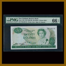 New Zealand 20 Dollars, 1985-1989 P-173b PMG 66 EPQ Unc
