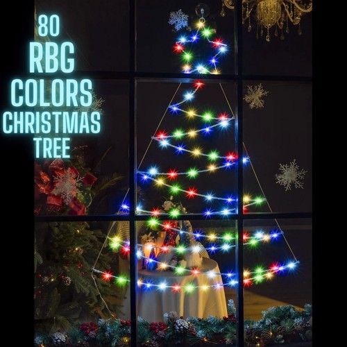Christmas Tree Wall Mounted String Lights 80 RBG USB Led Tree Shaped Party Decor - Picture 2 of 11