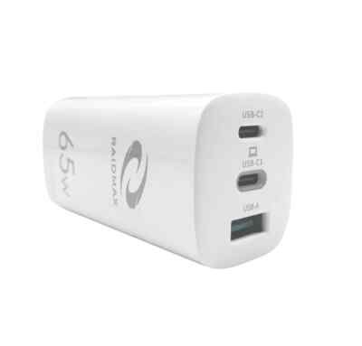 65W GaN Fast Quick 3 Port Charger RAIDMAX  USB-C QC PD 3.0 Power Wall Adapter