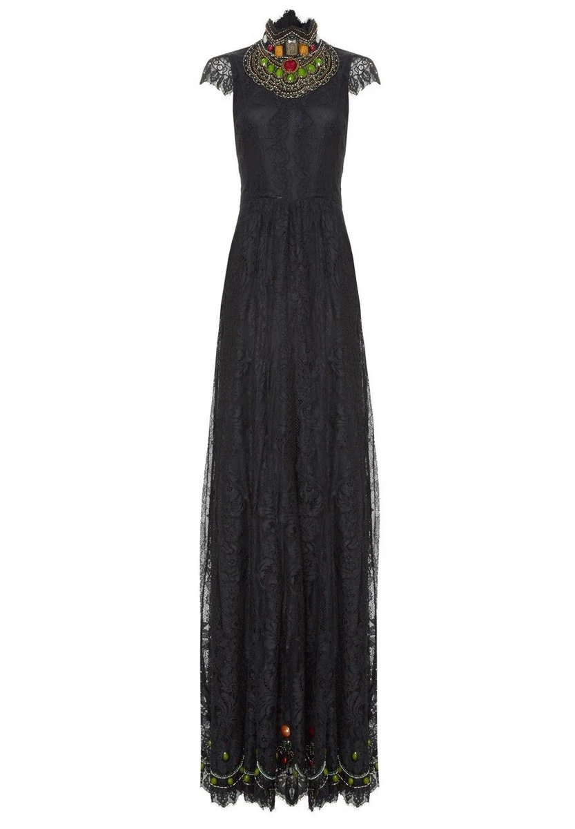Alice Olivia Arwen Victorian Lace Beaded Black Gown Dress Size 0