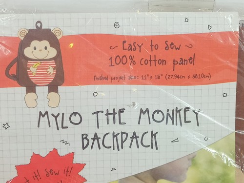 Mylo the Monkey Backpack Panel Kit by Fabric Editions USA Printed Panel Pattern - Picture 2 of 7