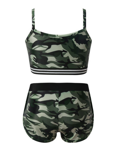 Set tankini bambina tank top + pantaloncini due pezzi costume da bagno sport danza abbigliamento - Foto 12 di 67