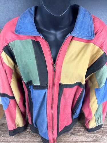 Vintage 80s Multi-Color Patchwork Suede Leather Bomber Jacket Ricardo For Tibor - Picture 6 of 18