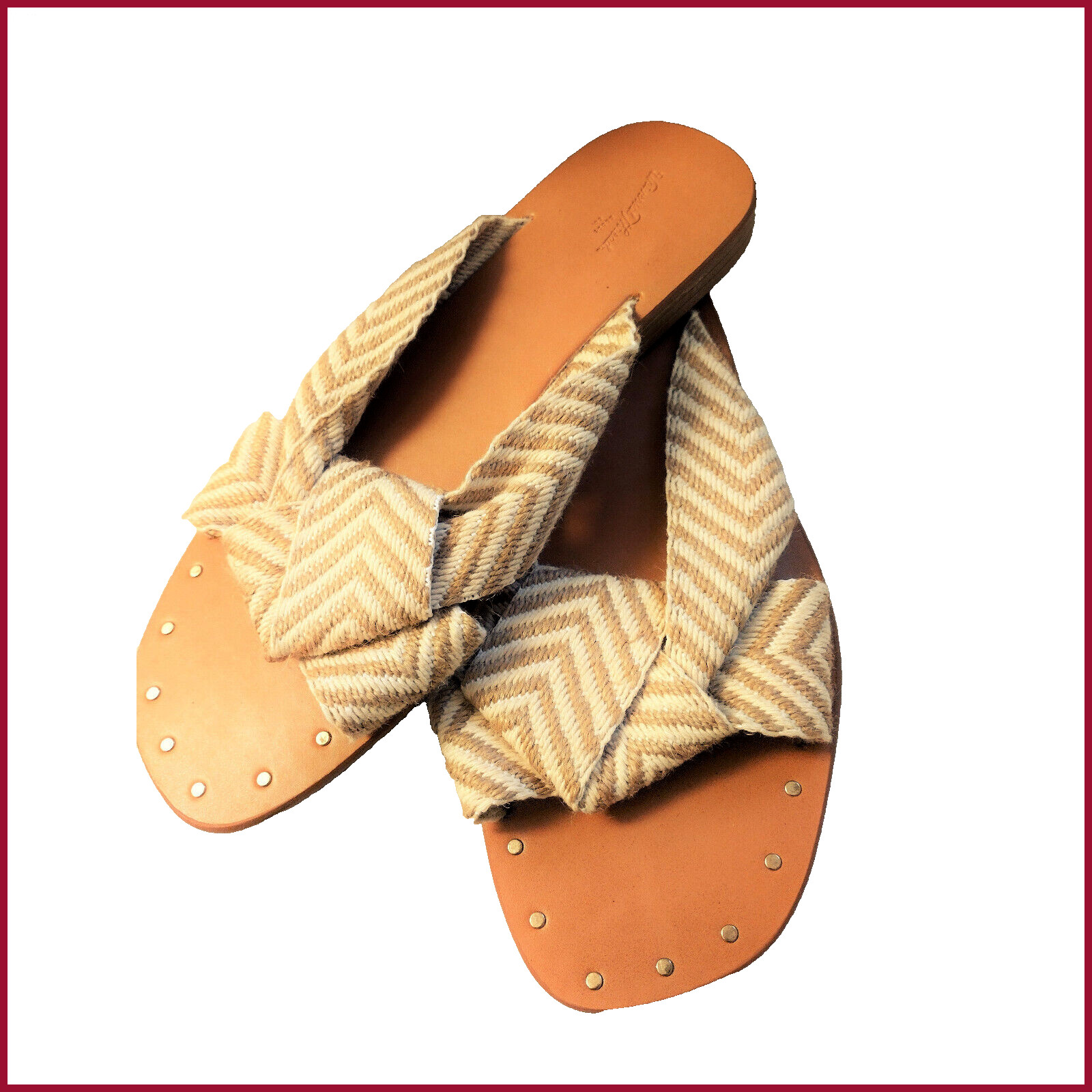 Women's Sandals Beige Sz 9 Universal Thread Louise Chevron Print Knotted Slide