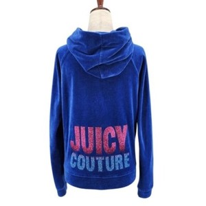 Juicy Couture Girls XL Track Jacket Velour Hoodie Zipper Glitter Rhinestone Blue