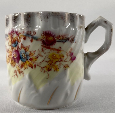 Antique Ironstone Shaving Scuttle Mug Autumnal Floral 3 1/2''
