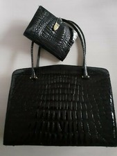 SET BORSA + PORTAFOGLI/PORTAMONETE IN PELLE DI COCCODRILLO, ANNI '60. PREGIATO!!