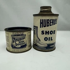 2 Vintage Huberd's Shoe Oil 8 Oz & Huberd's Shoe Grease 3 1/2 Oz Partially Full