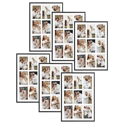6 Pack 4x6 Black Aluminum Collage Frame 9 Opening for 6x4 Photo Wall Mount Decor