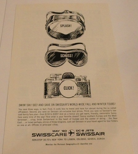 SWISSAIR DC-8 JETS SWISSCARE VINTAGE ADVERTISEMENT