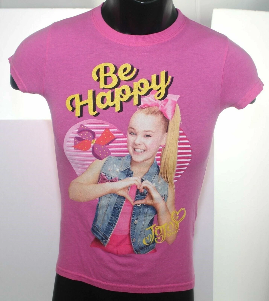 Jojo Siwa Be Happy Hearts Bows Pink T Shirt Nickelodeon Youth Girls Size Medium