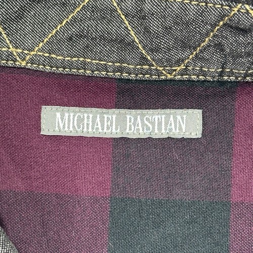 Michael Bastian Button Shirt Men’s Size L Plaid Burgundy Black - Picture 2 of 8