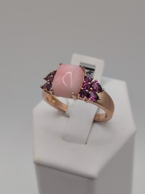 Gorgeous BBJ Peruvian Pink Opal & Garnet Rose Gold/Sterling Silver Ring Size 12